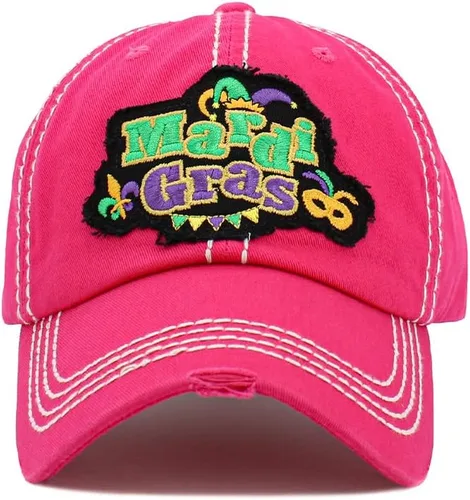Miniatura 4 de ScarvesMe Gorra de béisbol vintage bordada vintage de algodón desgastado para mujer Mardi Gras