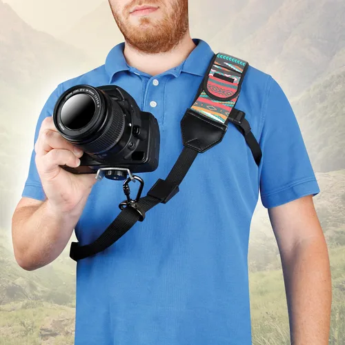 Miniatura 7 de USA Gear Correa de hombro para cámara, neopreno ajustable, correa de seguridad, bolsillo para accesorios, correa DSLR de liberación rápida
