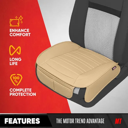 Miniatura 2 de Motor Trend Fundas de asiento para autos, camiones, SUV, fundas de asiento acolchadas de piel sintética beige con bolsillos de almacenamiento, funda