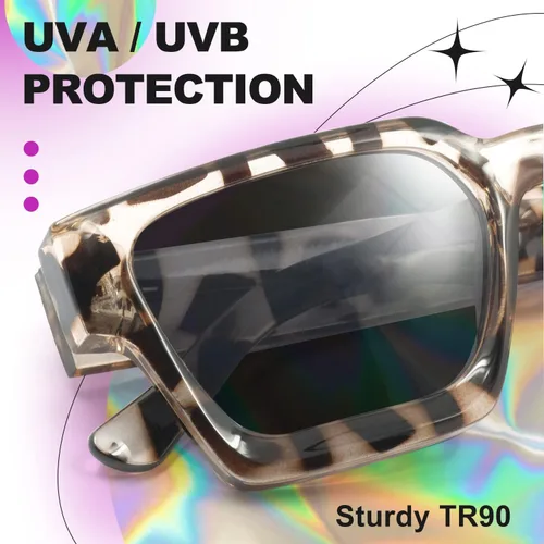 Miniatura 37 de VISOONE Moda 100% UV400 Protección Rectángulo TR90 Y2K Gafas de sol Accesorios para Mujeres Hombres RIVER, Carne de suelo/Gris Rosa