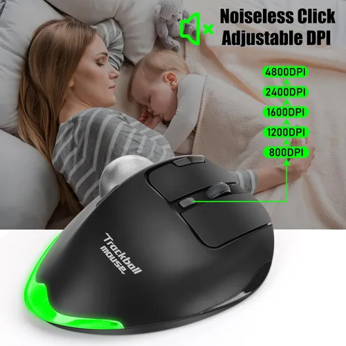 Miniatura 7 de TRELC Ratón Trackball Inalámbrico, Ratón Ergonómico con Bola Rodante con 4800 DPI/7 Botones Programables, Ratón de Control con Pulgar, Ratón Óptico