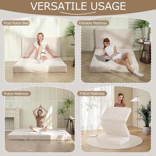 Miniatura 4 de Colchón de tres pliegues de 6 pulgadas, tamaño individual, sofá cama plegable con funda extraíble lavable, colchón plegable de espuma de alta