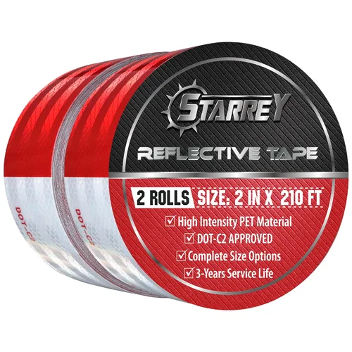 Cinta reflectante para exteriores, rojo y blanco, 2 pulgadas x 210 pies, impermeable, autoadhesiva, DOT-C2, reflector de precaución de seguridad,