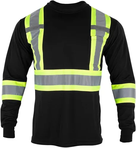 VENDACE Camiseta de trabajo de seguridad de alta visibilidad para hombre, ANSI Clase 2, camisa de manga larga reflectante con bolsillo (negro, 2XL)