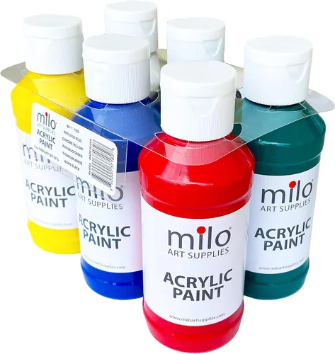Miniatura 2 de milo Juego de pintura acrílica de 6 colores Botellas de 4 onzas Paquete de pintura acrílica de colores primarios para estudiantes Hecho