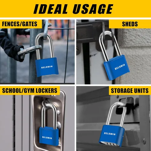 Miniatura 7 de DELSWIN Candado de combinación de candado resistente, cerradura combinada de 4 dígitos con grillete de 2.5 pulgadas de largo, candado impermeable al