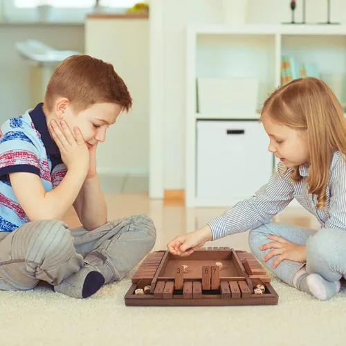 Miniatura 8 de Shut The Box Juego de madera para 4 jugadores, juego de mesa clásico para niños y adultos, juguete educativo de aprendizaje de matemáticas, juego