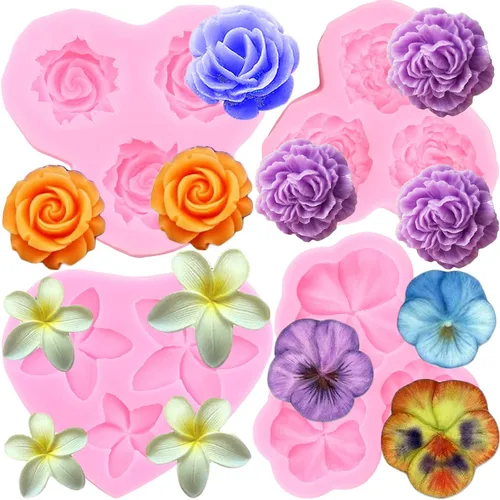 ZiXiang Moldes de silicona de flores Plumeria Peony Rose Pansy Fondant para decoración de pasteles, decoración de cupcakes, gelatina, caramelo,