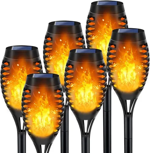 Luces Solares para Exteriores, Paquete de 6 Luces Antorcha Solar con Llama Parpadeante, Luces de Navidad Impermeables para Decoración de Navidad,