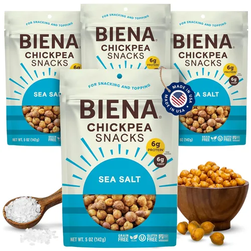 Miniatura 11 de BIENA Chickpea Snacks - Garbanzos tostados crujientes - Snacks ricos en fibra y proteína para adultos y niños - Paquete de 4, bolsas de 5 onzas