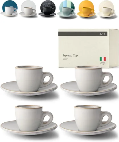 Miniatura 14 de KIVY Tazas de Gres para Espresso, Juego de 4 Piezas - Diseño Italiano, de Paredes Gruesas, 3 oz, Aptas para Microondas y Lavavajillas Verde