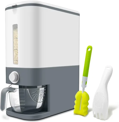 Miniatura 8 de Lenwi Dispensador de arroz de 22 a 25 libras, recipientes grandes de almacenamiento de alimentos secos de cereales con taza medidora, sin BPA