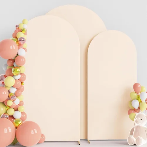 Miniatura 41 de Wokceer Juego de 3 fundas de arco de boda de elastano ajustadas para arco de boda para parte superior redonda, soporte de arco de Chiara para Beige
