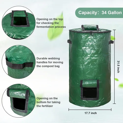 Miniatura 4 de MyLifeUNIT Contenedores de compostaje para exteriores, contenedor de compostaje para jardín exterior, bolsa de basura reutilizable para jardín, 34