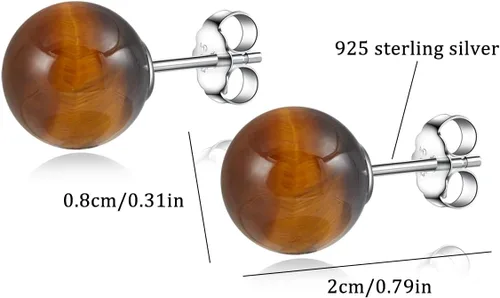 Miniatura 17 de Natural Stone Stud Earrings for Women 8mm Sterling Silver Genuine Gemstone Earrings Handmade Sterling Silver Crystal Stud Earrings for Women