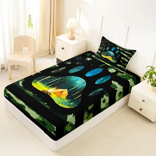 Miniatura 8 de Erosebridal American Flag Bed Sheets Twin Army Green Camo Deep Pocket Fitted Sheet for Kids Boys Girls Bear Claw Hunting Theme Bedding Set Camoflage