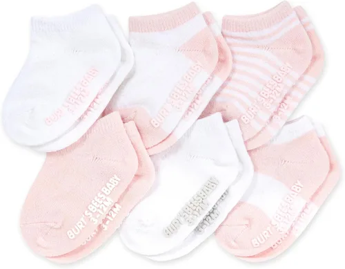 Burt's Bees Baby Calcetines unisex para bebé, altura hasta el tobillo o tripulación, hechos con algodón orgánico suave, 6 paquetes con agarres