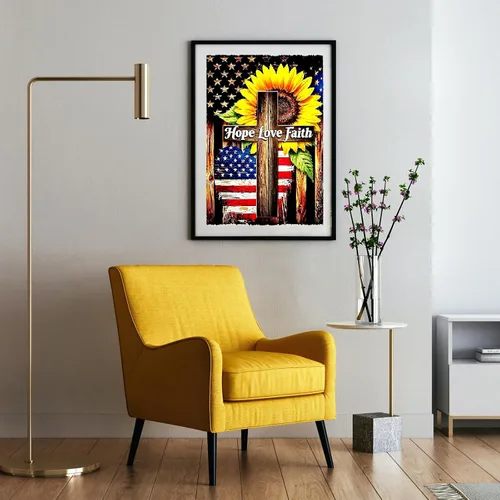 Miniatura 3 de Maripabon Sunflowers Diamond Art Painting Kits for Adults, National Flag Cross 5D Diamond Art Kits DIY Full Drill Round Gem Crystal Art Crafts for