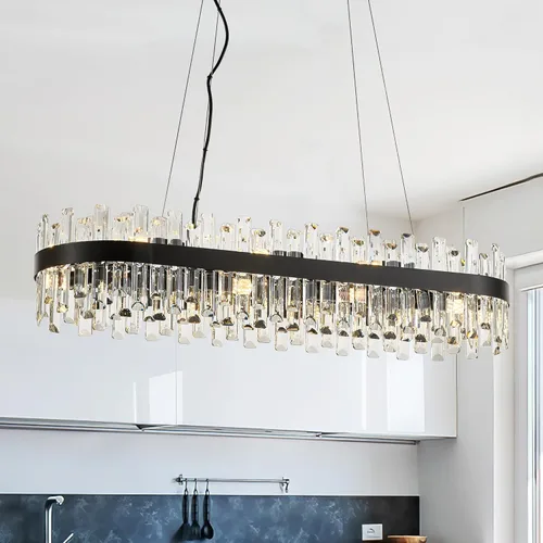 Miniatura 19 de Lámpara de Araña de Cristal Moderna Negra de 21.7", Accesorios de Iluminación de Lujo, Candelabros de Cristal de 2 Anillos para Comedor, Iluminación