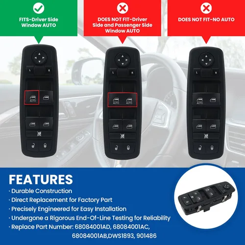 Miniatura 3 de Interruptor de ventana Master Power compatible con Dodge Journey 2011-2016, controlador lateral del conductor de 8+13 pines, carcasa ABS/PP