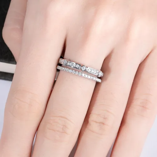 Miniatura 3 de Anillos de eternidad de moissanita, anillos de boda, color D, claridad VVS1, redondo, corte brillante, plata de ley 925, 56 piedras, anillos