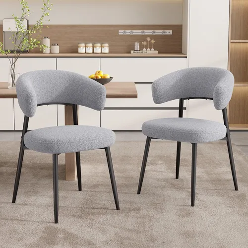 Miniatura 9 de Juego de 6 sillas de comedor, sillas de cocina estilo de mediados de siglo moderno, silla de comedor tapizada en bouclé con respaldo curvo y patas