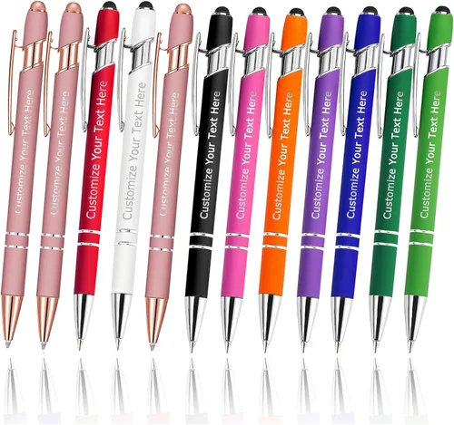 12 bolígrafos personalizados a granel con punta de lápiz capacitivo, bolígrafos personalizados con mensaje de logotipo y nombre, ideas de regalo