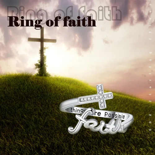 Miniatura 4 de Anillo de fe, anillos de cruz, anillo de cruz ajustable de plata de ley, regalo de joyería inspiradora cristiana para mujeres, niñas, hija, novia
