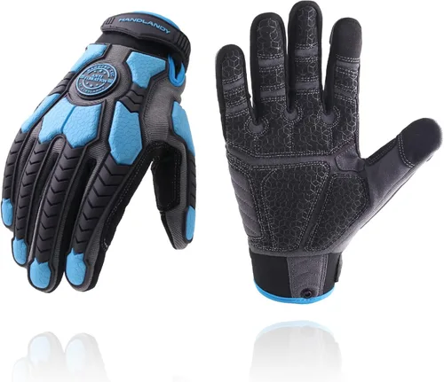 Miniatura 14 de HANDLANDY HLDD - Guantes de trabajo resistentes, guantes de impacto con protector TPR, guantes de trabajo mecánico antivibraciones para hombres