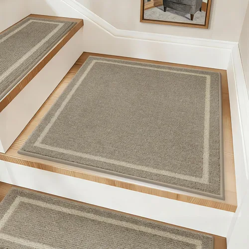 Miniatura 10 de COSY HOMEER Peldaños Suaves Antideslizantes Alfombra 28 x 9 pulgadas Alfombras de Escalera para Interiores para Escalones de Madera, Alfombras
