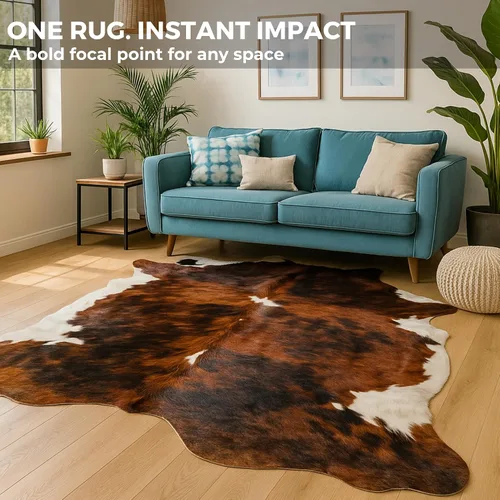Miniatura 2 de rodeo Alfombra de Cuero de Vaca Auténtico con Pelo de Grano Completo: Alfombra con Estampado Animal Real para Decoración del Hogar Occidental