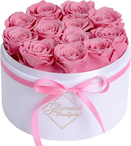 Miniatura 16 de GLAMOUR BOUTIQUE Flowers Forever - Caja de regalo, 12 rosas preservadas reales en caja blanca de terciopelo, regalo floral para esposa, mamá o ella