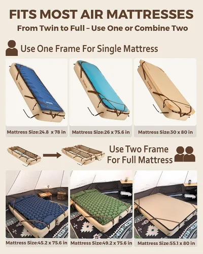 Miniatura 5 de KingCamp Base inflable para catre de campamento, marco de colchón de aire resistente para tiendas de campaña, marco de cama portátil fuera del suelo