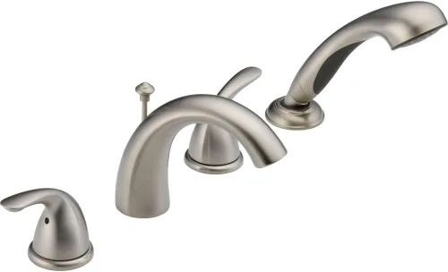 Delta Faucet T4705-SS - Grifo de bañera clásico romano con ducha de mano, juego de grifo de bañera, asas y ducha de mano, accesorios de baño, acero