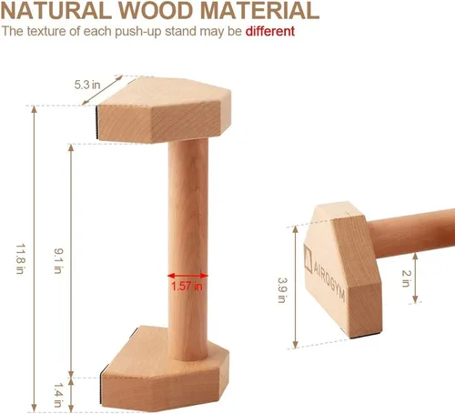 Miniatura 2 de Soporte de flexión, 2 barras de madera para flexiones, base antideslizante, equipo de entrenamiento en casa, 11.8 pulgadas, mango de paraletas