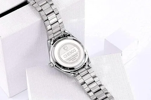 Miniatura 5 de CHENXI Reloj de pulsera de cuarzo para mujer, resistente al agua, de acero inoxidable, Blanco
