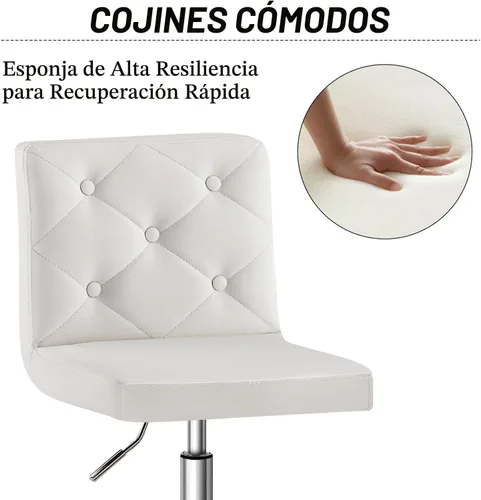 Miniatura 4 de VECELO Silla de tocador de piel sintética con respaldo medio sin brazos, altura ajustable, giratoria en 360°, para oficina en casa, color blanco