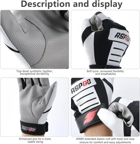 Miniatura 5 de Guantes de bateo de béisbol y sóftbol para niños con ajuste de super agarre Negro clásico