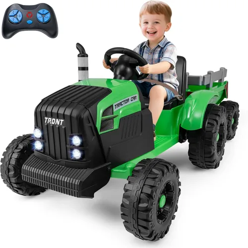 Miniatura 10 de Costzon Tractor de paseo con remolque desmontable, vehículos eléctricos para niños con cargador de tierra de cambio de 3 marchas, diseño inalámbrico