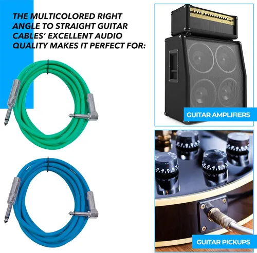 Miniatura 5 de Seismic Audio Cables de guitarra para altavoces, cables de guitarra de ángulo recto a recto, multicolor, 10 pies, paquete de 6