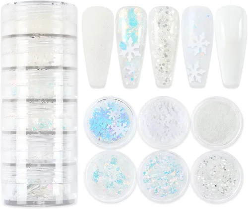 Miniatura 8 de Lentejuelas artísticas de uñas navideñas, copos de nieve azul holográficos, redondos, mariposa, corazón, copos de purpurina para decoración