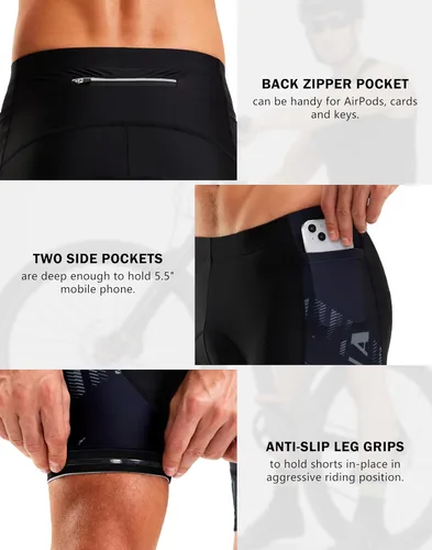 Miniatura 50 de Bikewa Pantalones cortos de ciclismo para hombre, con acolchado 4D, para ciclismo de carretera, con bolsillos con cremallera