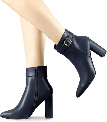 Miniatura 2 de Allegra K Botines de tacón decorativo con hebilla en punta para mujer