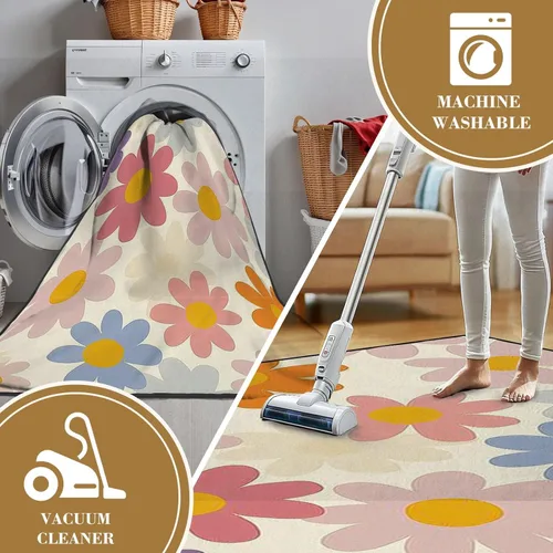Miniatura 7 de Alfombras bohemias de 6 x 9 pulgadas, estilo floral, estilo años 70, diseño de margaritas, retro, floral, ingenuo, lavable, alfombra de pelo bajo