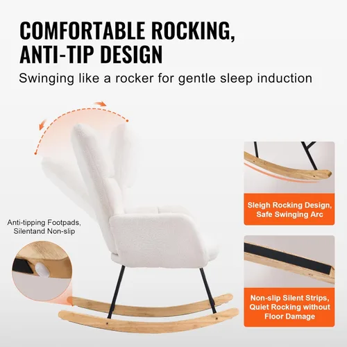 Miniatura 6 de VEVOR Mecedora para guardería, mecedora deslizante con asiento suave y respaldo alto, capacidad de peso de 250 libras, tela de peluche, silla
