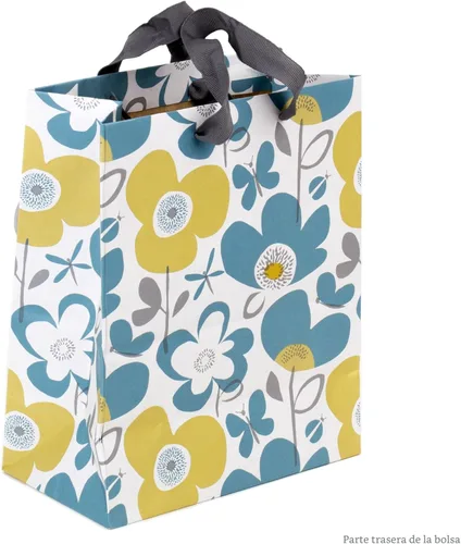 Miniatura 5 de Hallmark Bolsa de regalo mediana de 9" con papel de seda (flores y mariposas; turquesa y amarillo) para cumpleaños, Día de la Madre, despedidas