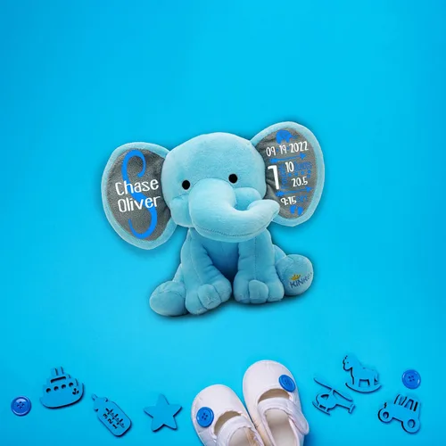 Miniatura 5 de Animal de peluche de elefante personalizado - Anuncio de estadísticas de nacimiento personalizadas, animales de peluche de elefante para bebés, baby