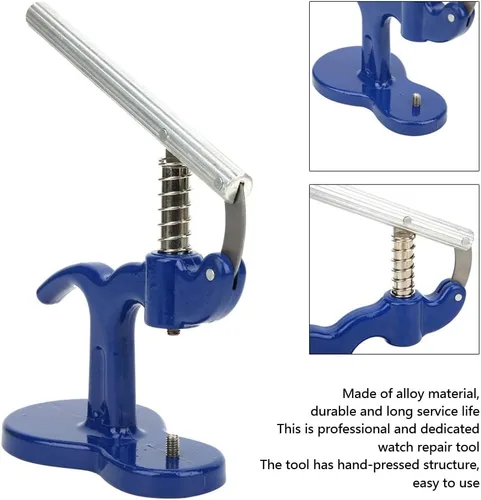 Miniatura 9 de Set de prensa de reloj profesional kit de reparación de reloj kit de herramientas de reparación con 12 piezas de troqueles azul