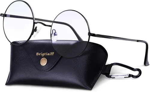 Brigtlaiff - Lentes redondos con bloqueo de luz azul para hombres y mujeres, anteojos para computadora, juegos y TV, antifatiga ocular con marco de