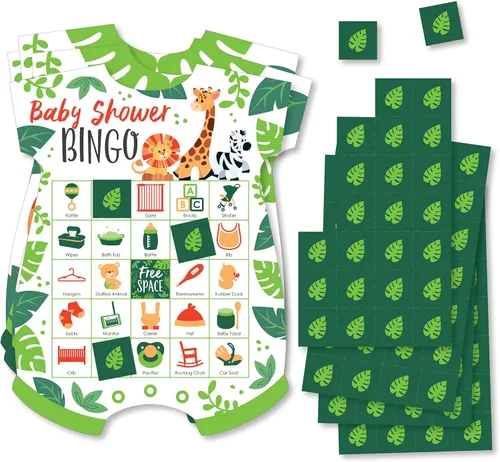 Big Dot of Happiness Jungle Party Animals - Tarjetas de bingo y marcadores con imágenes - Safari Zoo Animal Baby Shower Bingo Juego de Bingo - Juego